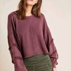 Free People Movement Textured Sleeve Pullover Sweatshirt Top Mauve Purple - Med